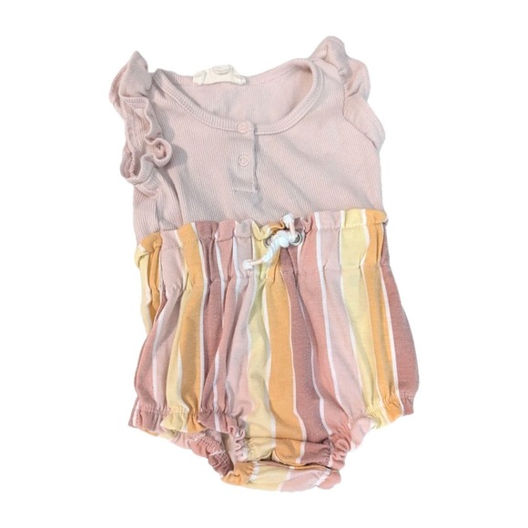 Jessica Simpson Other - Jessica Simpson Baby Girl 3-6 Month Pink Stripe Ruffle Sleeveless Romper Shower